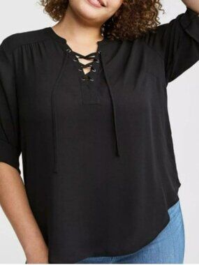 NWT Torrid Women’s Black Harper 3/4 Sleeve Lace Up Blouse Top Plus Size 2X